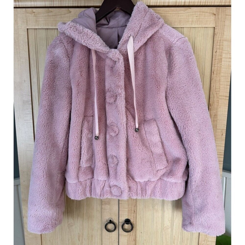 Mailener Paris Womens Jacket Faux Mink Fur Fuzzy Soft Coat Full Zip Pink Small - Picture 9 of 9